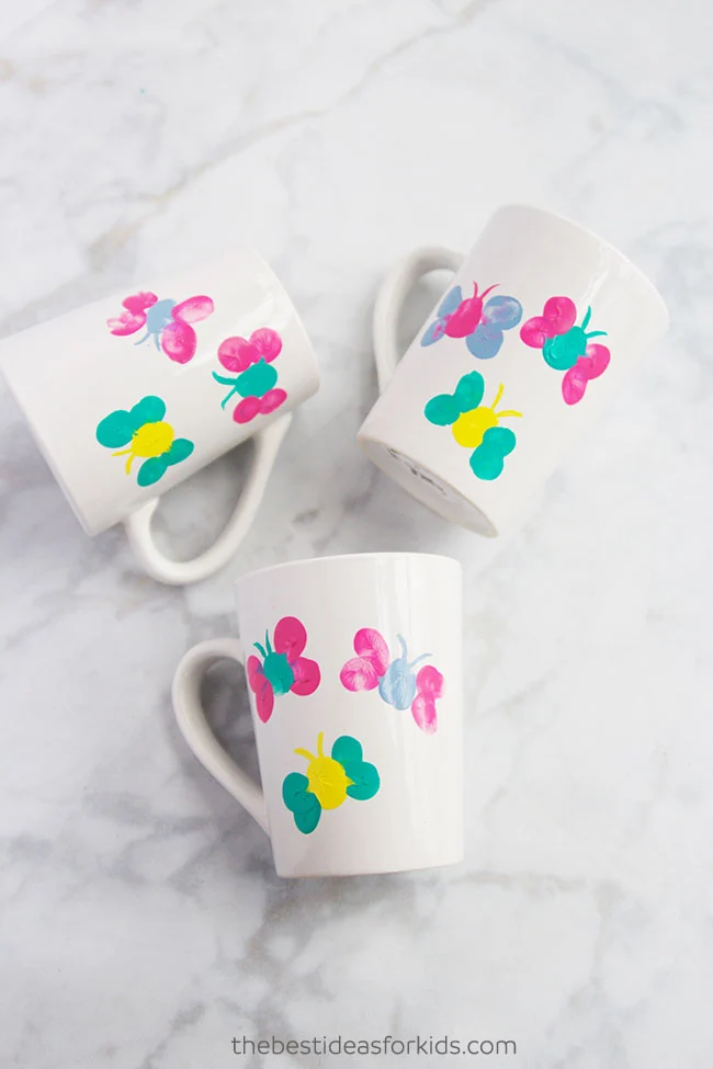 Fingerprint Butterfly Mug Painting. Easy Mother’s Day Crafts For Kids To Make As Gifts
